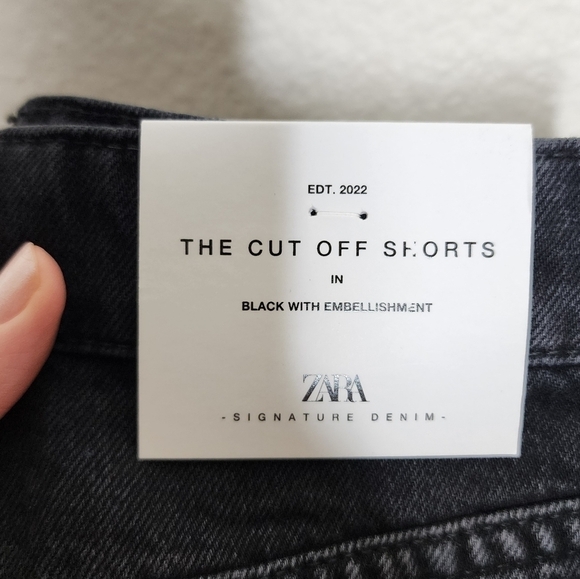 Zara Black With Embellishments Cut Off Shorts 2 NWT - Picture 3 of 6
